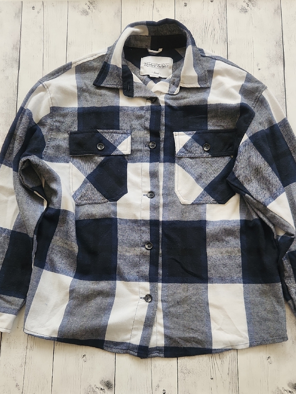 Reserve Fairfax Womens Small Blue/white Buffalo Plaid Button Down Top